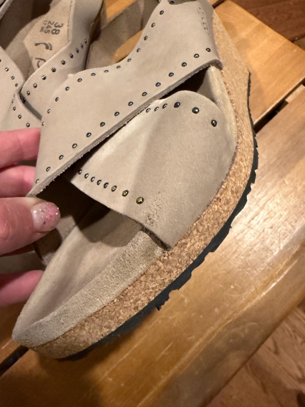 Papillio Taupe Crisscross Studded Buckle Sandals - Picture 3 of 9